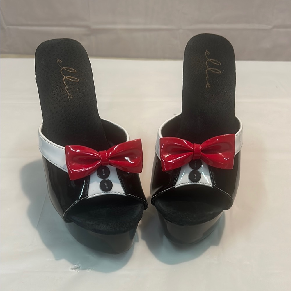 Ellie Black and Red Bow Mules